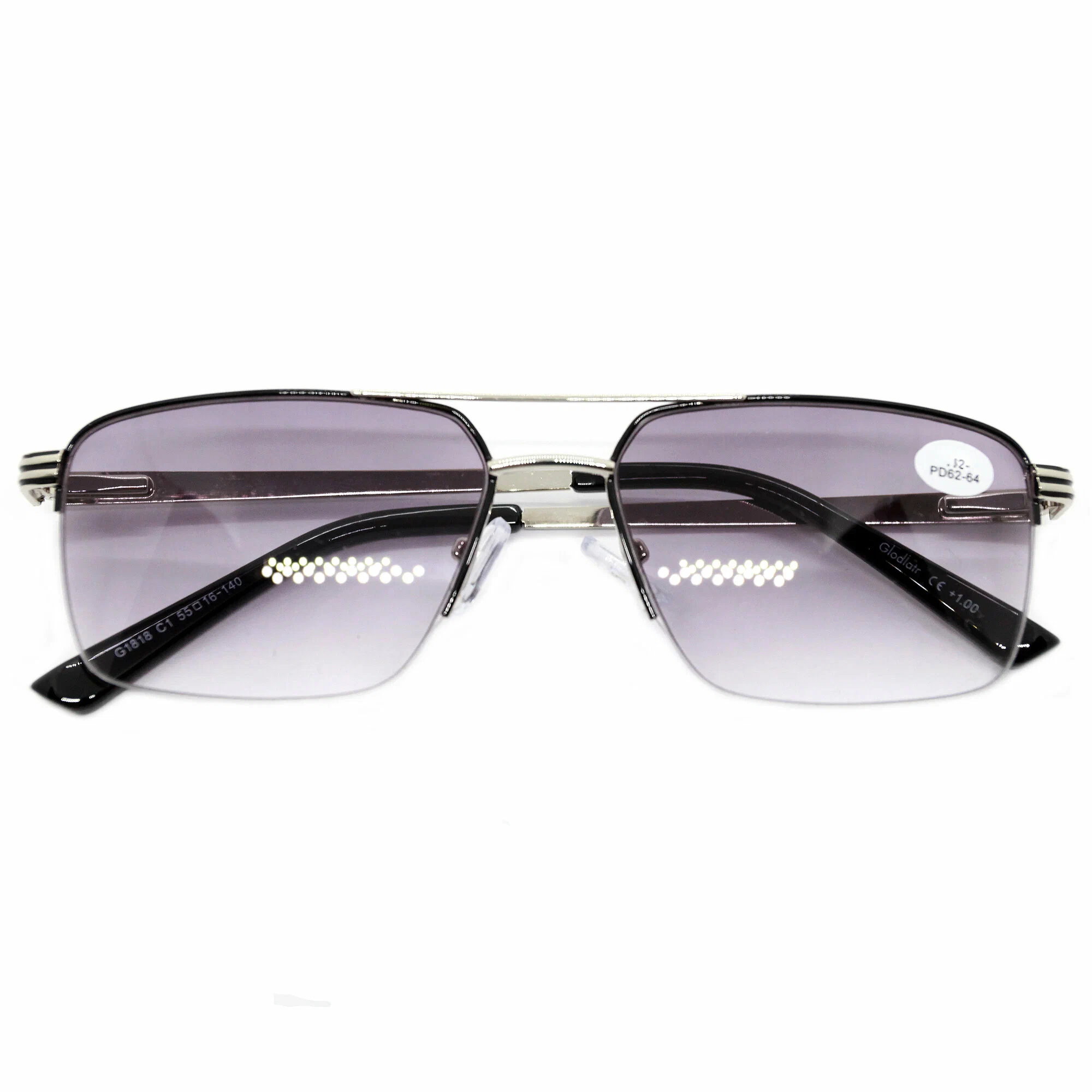 Готовые очки для зрения-дали тонированные мужские женские (-1.75) Glodiatr 1818 C1, цвет черный, тонировка, РЦ 62-64