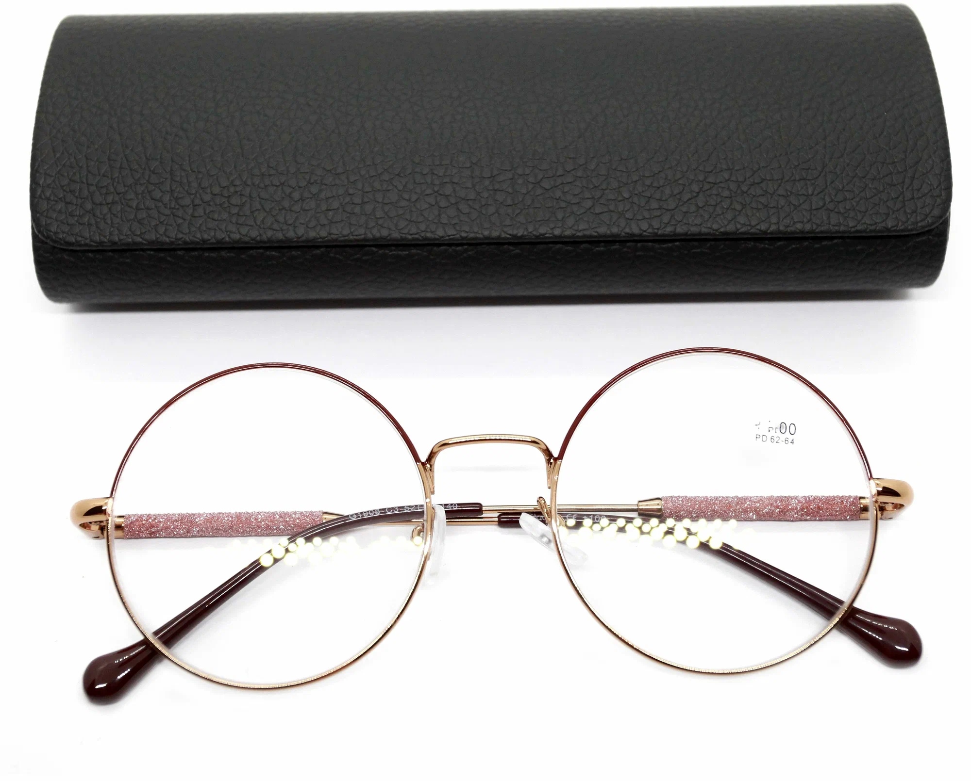 Круглые очки с диоптриями для дали (-3.50) GLODIATR 1908-C3, с футляром, цвет бордовый, РЦ 62-64